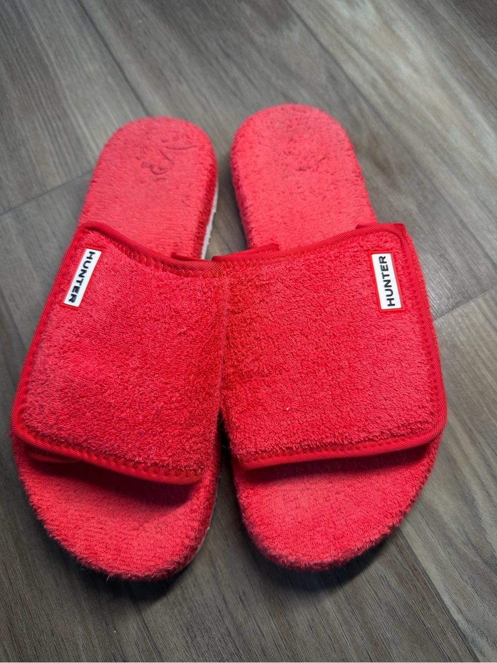Hunter Red Terry Slide Sandals